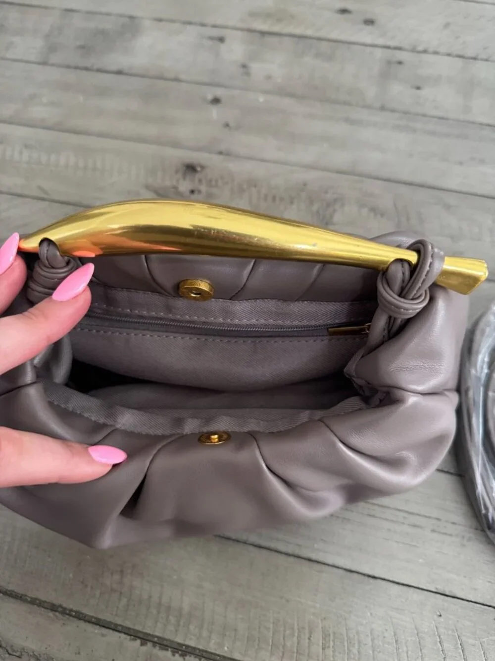 by Anthropologie Asymmetrical Hardware Satchel Bag Purse Gold Handle